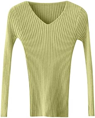Ženski pulover džemperi V-izrez dugih rukava modni u boji, znojeni pleteni ružini