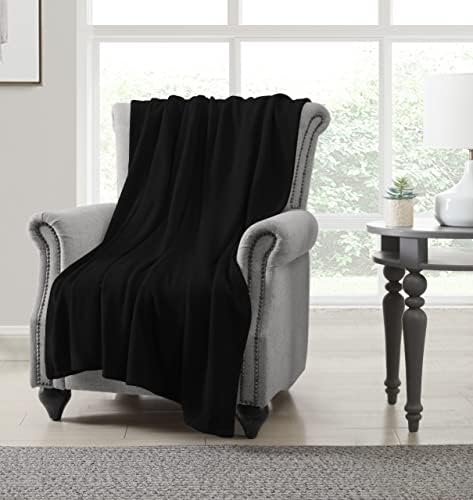U.S. Polo Assn. Super Mekani predimenzionirani krevet i kauč pokrivač, nejasno toplo lagana flannela baca, u sva sezonu plišana fleeco comfort, 50x70in, crna