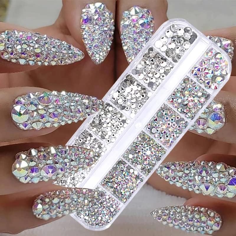 3d AB Crystal Nail Art Rhinestone Box multi-Size perle Flatback nakit Gems Glitter sa spremištem Organizator