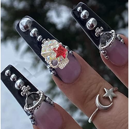 Čari za nokte lobanje sa Crvenom zvezdom 10kom - 3d metalni ukrasi za nokte sa kristalnim Rhinestones za